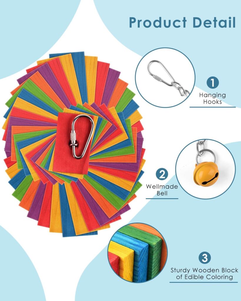 Rainbow Wooden Block Bird Shredding Toy - Hình 3