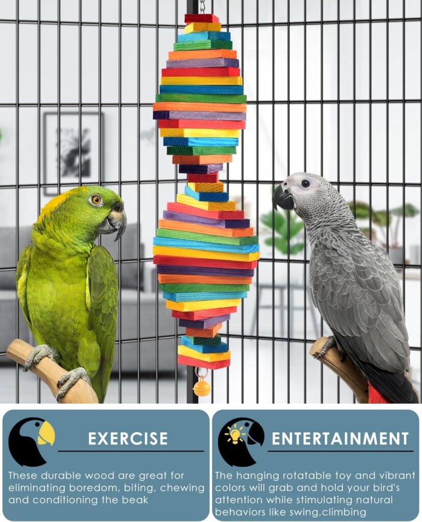 Rainbow Wooden Block Bird Shredding Toy - Hình 4