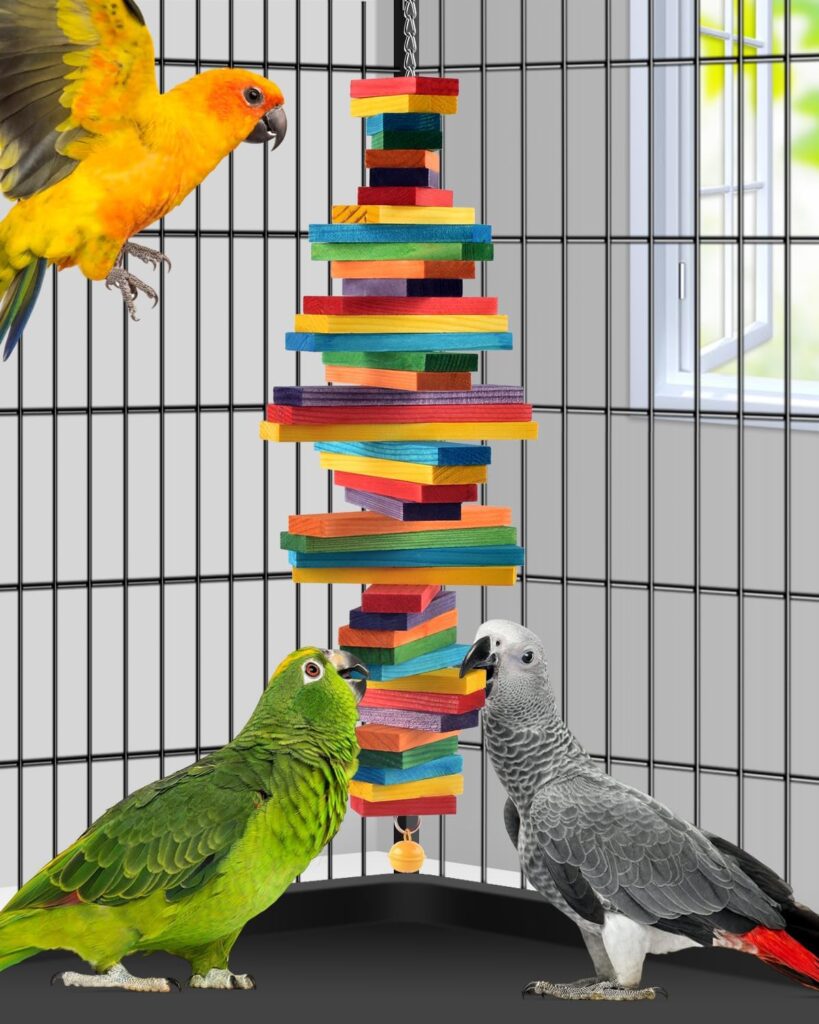 Rainbow Wooden Block Bird Shredding Toy - Hình 5