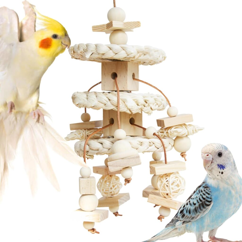 Natural Bird Toy Corn Husk Wood Vine Leather Cord