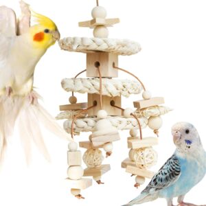 Natural Bird Toy Corn Husk Wood Vine Leather Cord